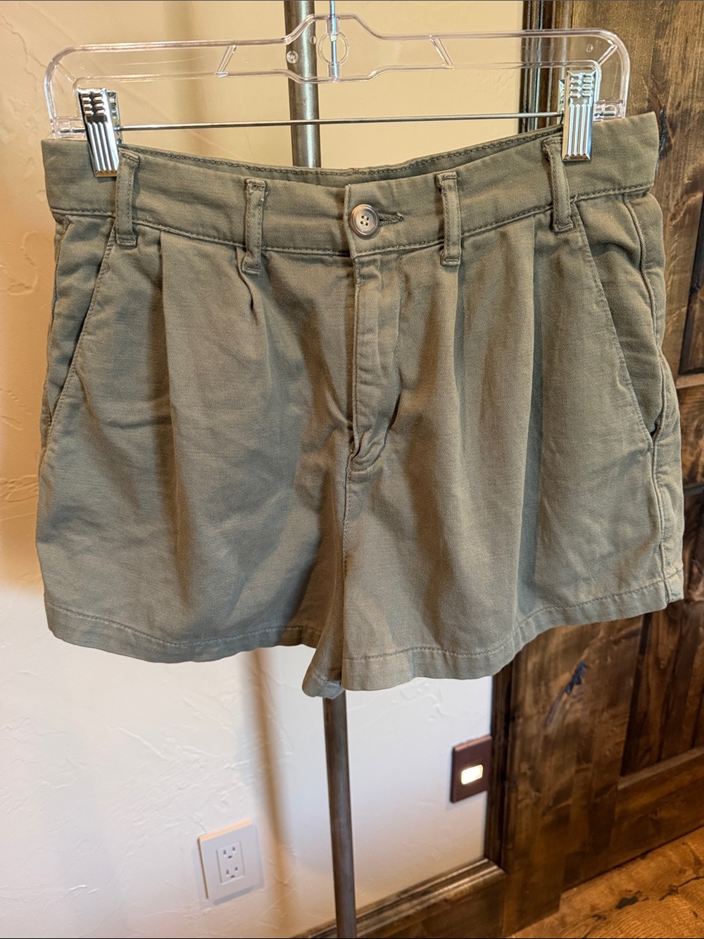 Free People Olive Green Pleated Utility Shorts